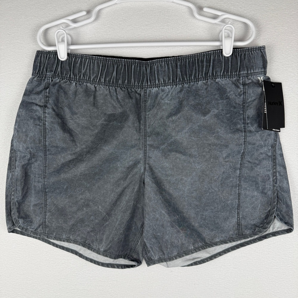 NEW Hurley Supersuede Shorts Womens XL Black Washed Out Drawstring Swim‎ AJ3557